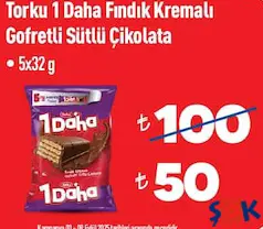 TORKU 1 DAHA FINDIK KREMALI GOFRETLİ SÜTLÜ ÇİKOLATA 5X32 G